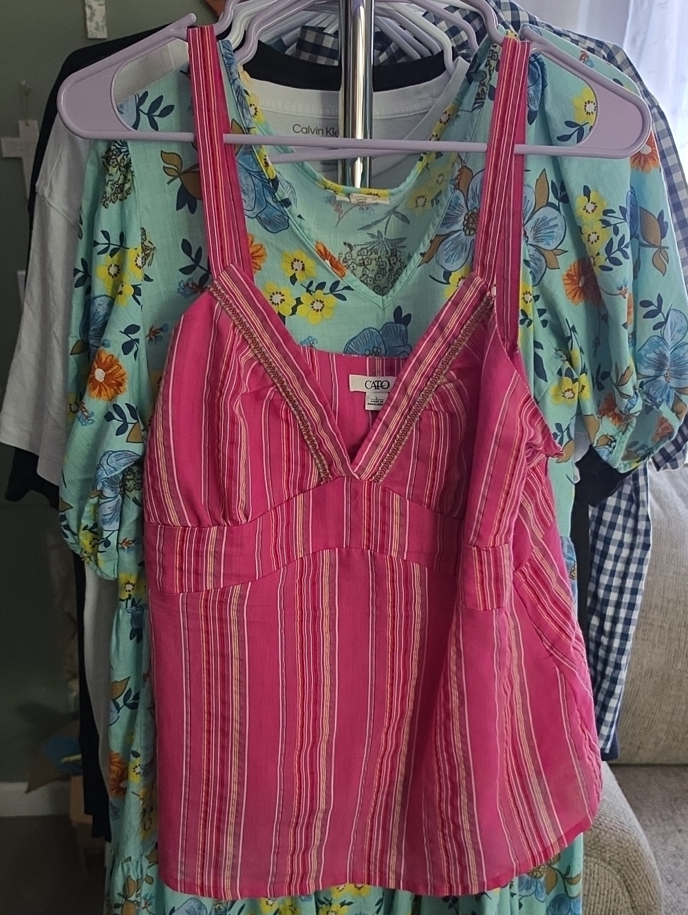 Cato Hot Pink Multistripe Sleeveless V-Neck Tank